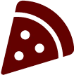 A slice of pizza with three round toppings. The slice has a thick crust and is depicted using simple, solid colors.