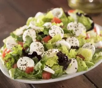 A plate of salad with tomatoes, lettuce and mozzarella.